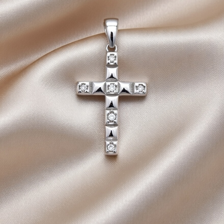 Sterling Silver 925 Cross Cubic Zirconia Pendant "Riviera" - Silver Image 2