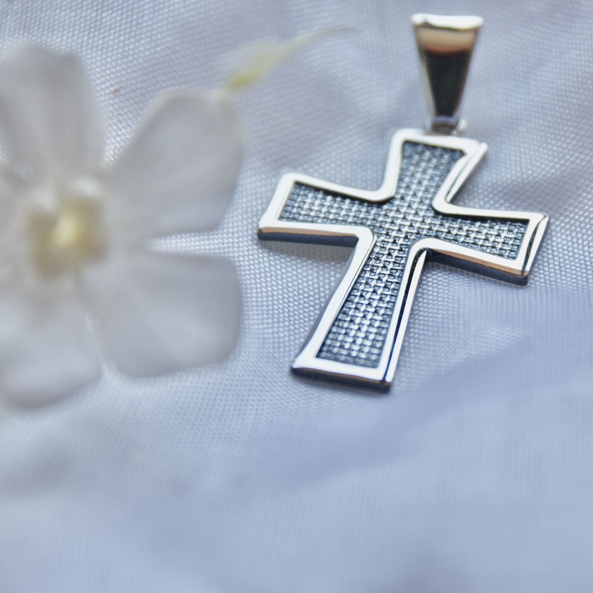 Sterling Silver 925 Textured Cross Pendant "The Path" - Silver Image 2