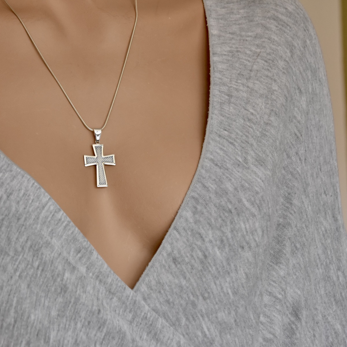 Sterling Silver 925 Textured Cross Pendant "The Path" - Silver Image 3
