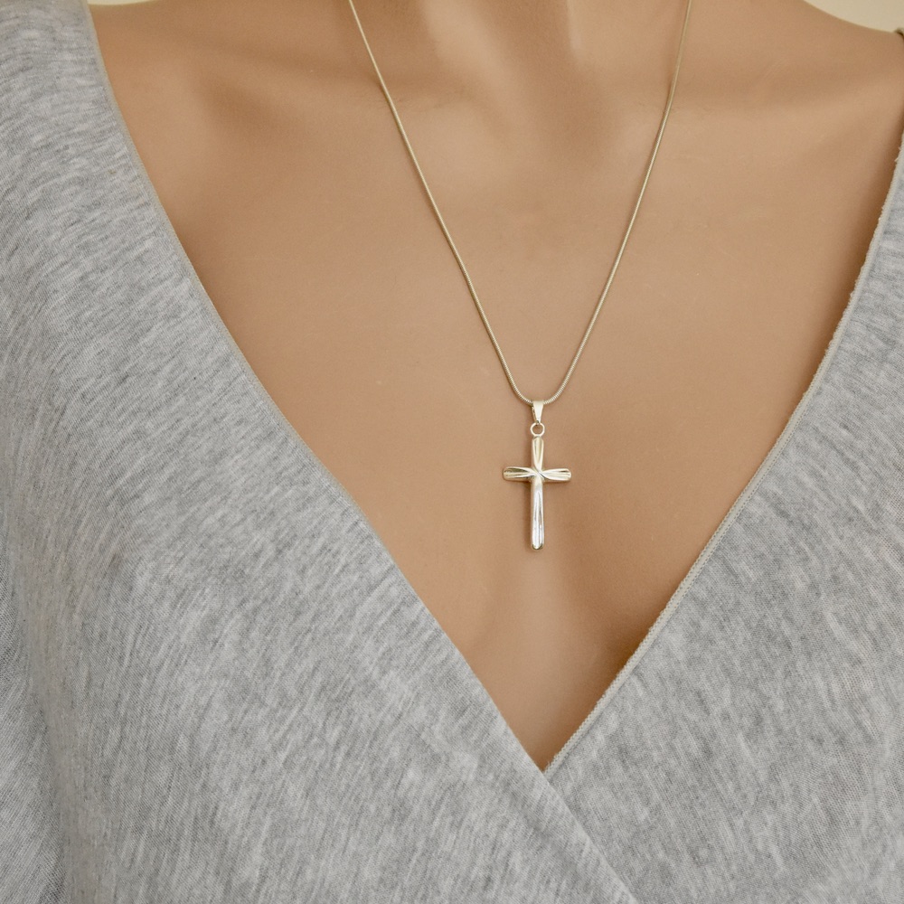 Sterling Silver 925 Cross Pendant "Divine" - Silver Image 3