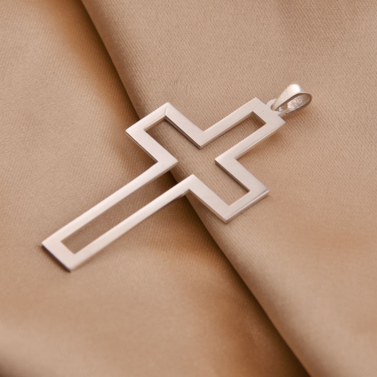 Sterling Silver 925 Open Outline Cross Pendant "X" - Silver Image 2