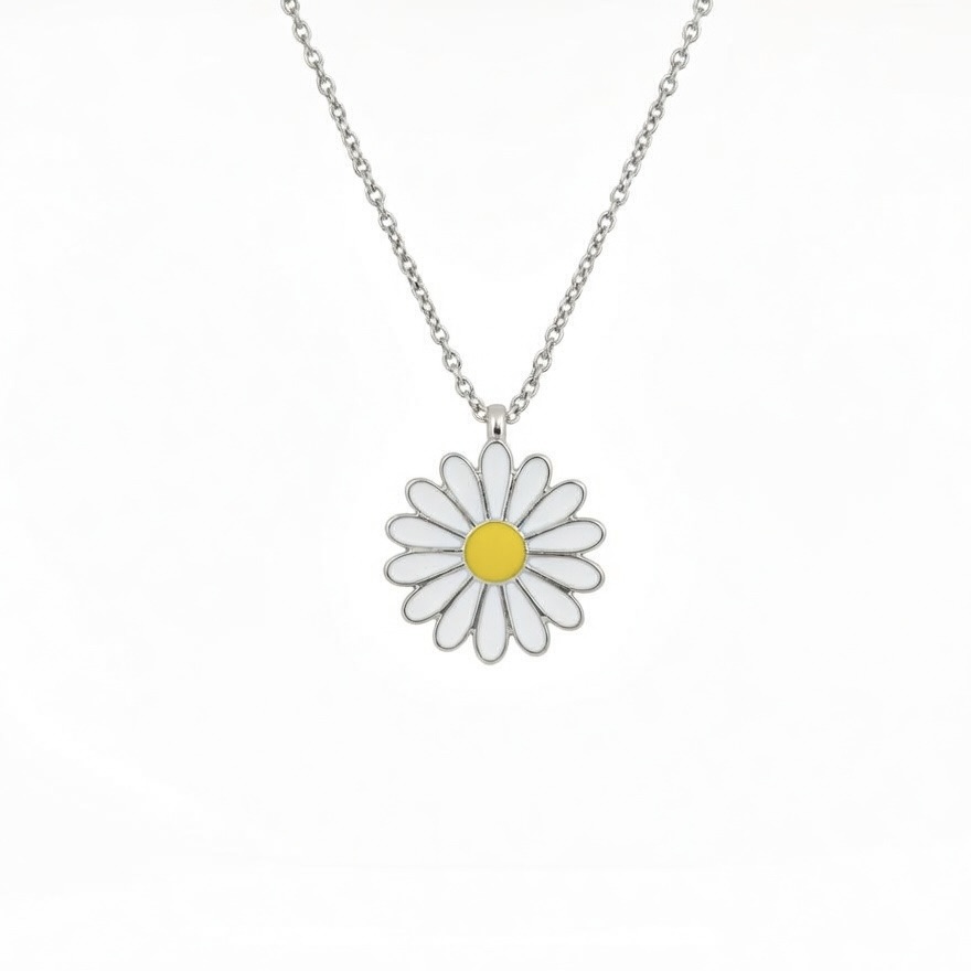 Sterling Silver 925 Daisy Flower Pendant Gold Plated Necklace "Bellis" - Silver Image 2