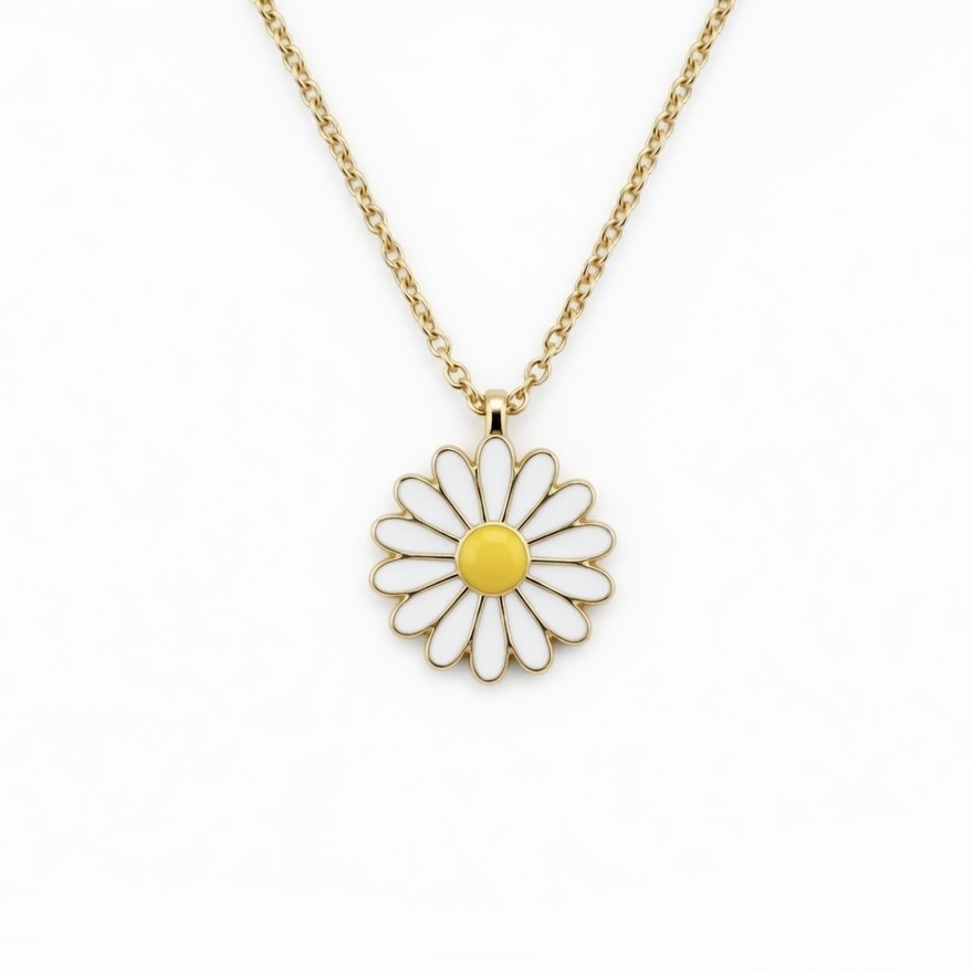 Sterling Silver 925 Daisy Flower Pendant Gold Plated Necklace "Bellis" - Gold Plated Image 1