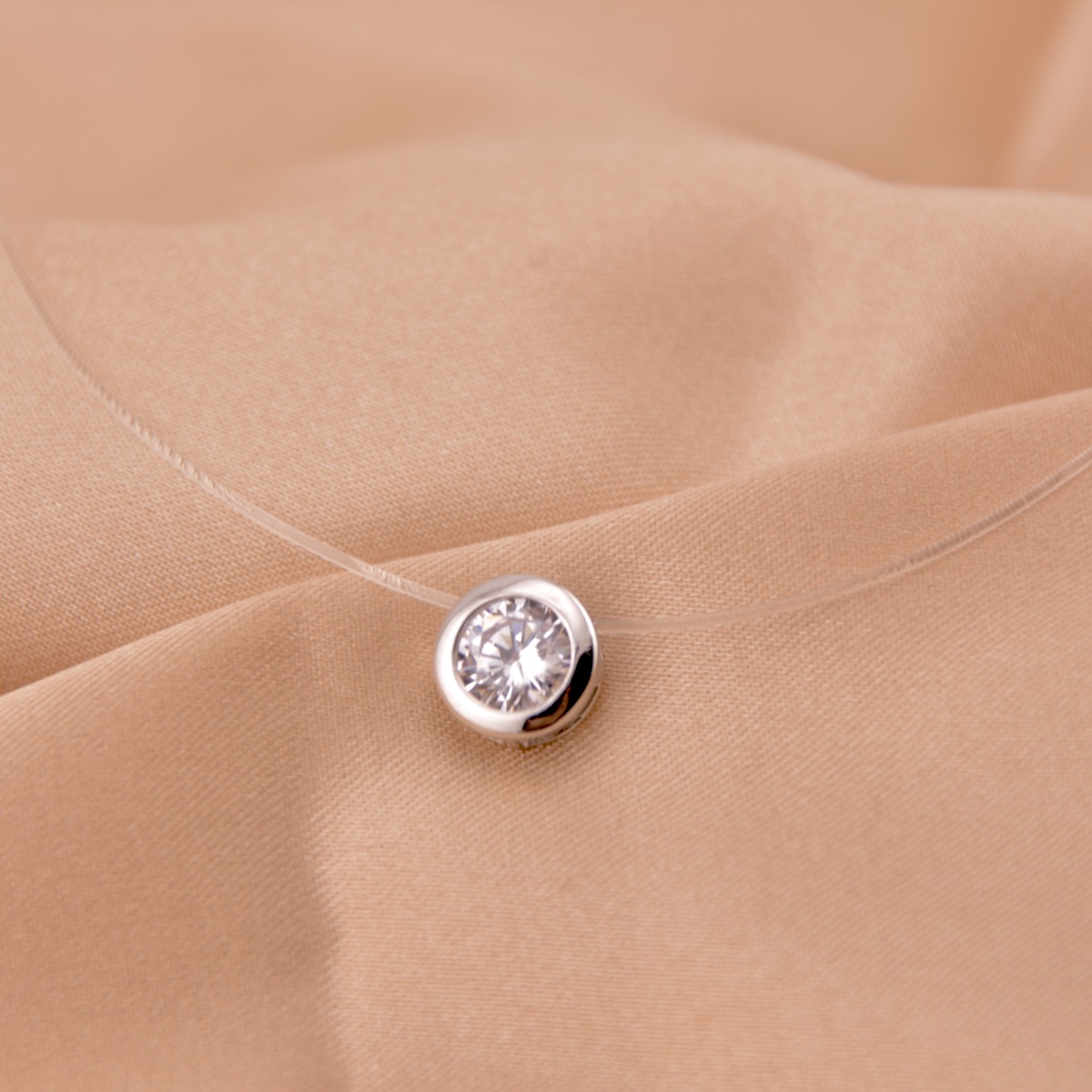 Sterling Silver 925 CZ Solitaire Cord Necklace "Lumière" - Silver Image 2