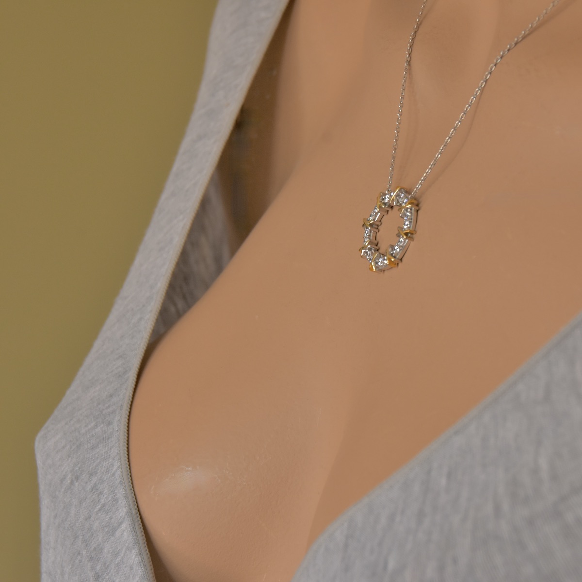 Sterling Silver 925 Pave CZ Open Round Gold Plated Necklace "Eternelle Belle" - Silver Image 4