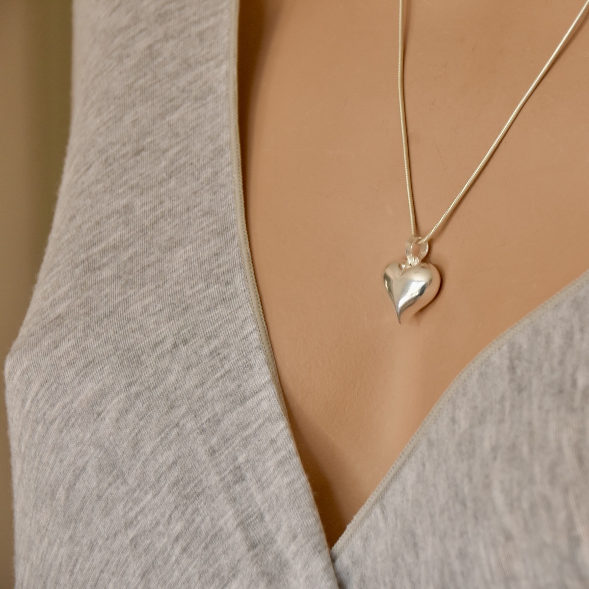 Sterling Silver 925 Puff Heart Pendant "Bubble" - Silver Image 3