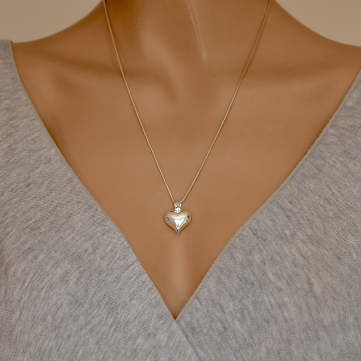 Sterling Silver 925 Puff Heart Pendant "Bubble" - Silver Image 4