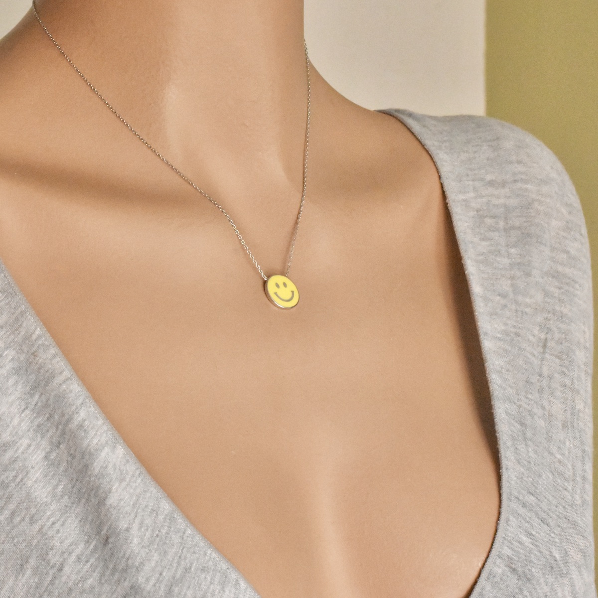 Sterling Silver 925 Smile Enamel Pendant Necklace "Joey" - Silver Image 3