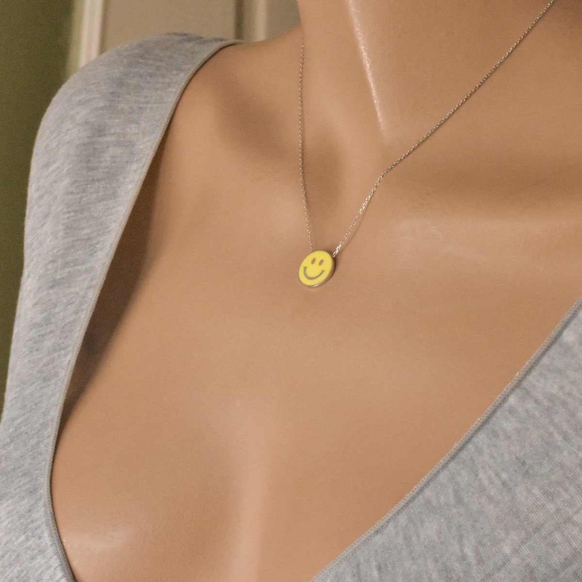 Sterling Silver 925 Smile Enamel Pendant Necklace "Joey" - Silver Image 4