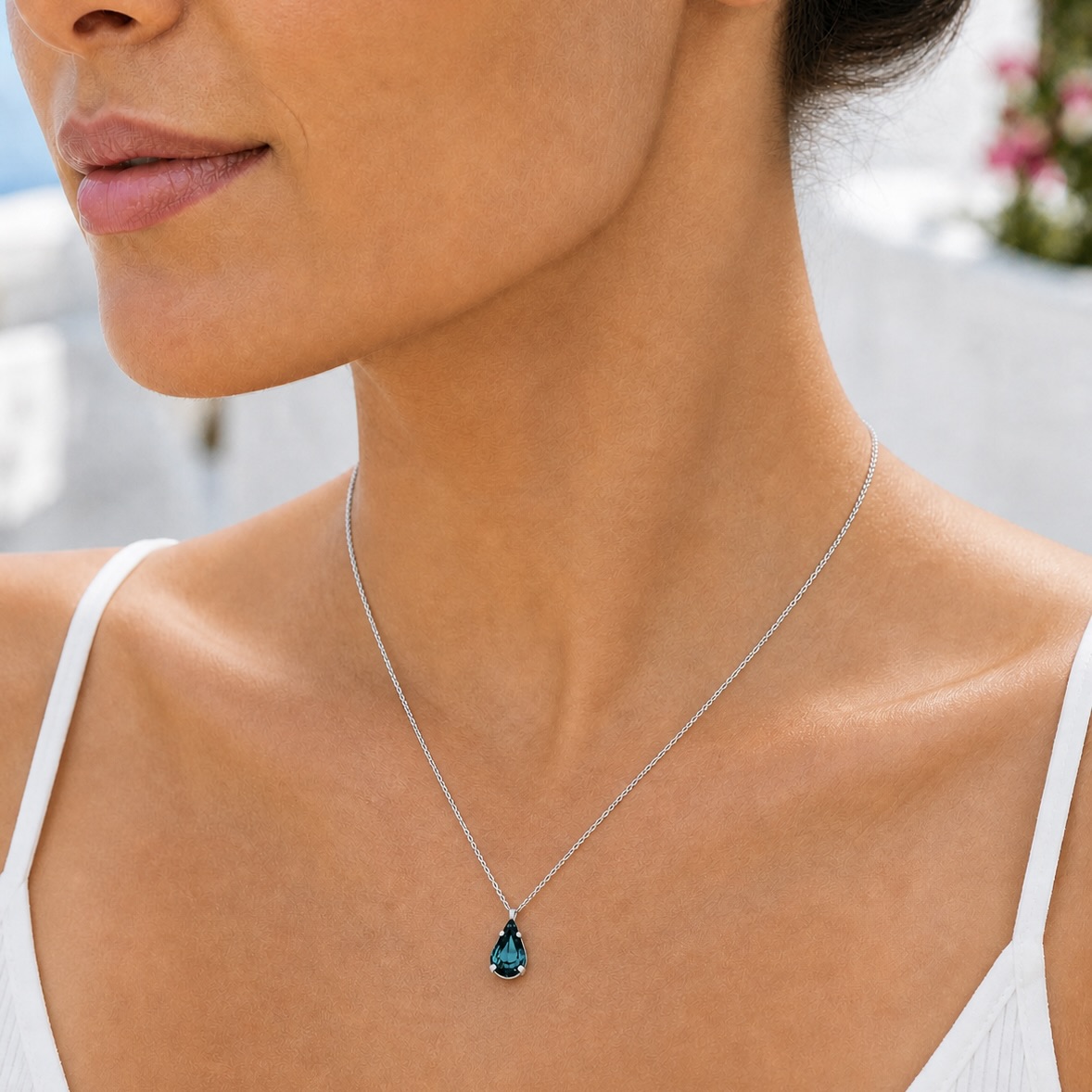Sterling Silver 925 Teardrop Swarovski Crystal Necklace Pendant "Vireo" - Image 2