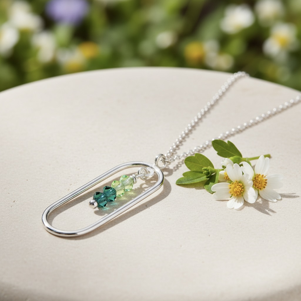 Sterling Silver 925 Oval Swarovski Crystal Pendant Necklace "Verde" - Image 2
