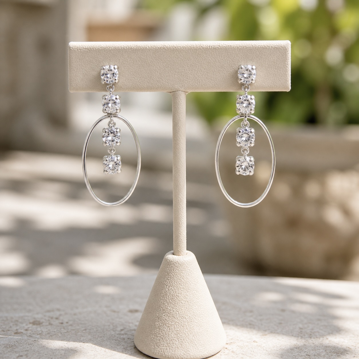 Sterling Silver 925 Oval White Swarovski Crystals Earrings "Eclat" - Image 2