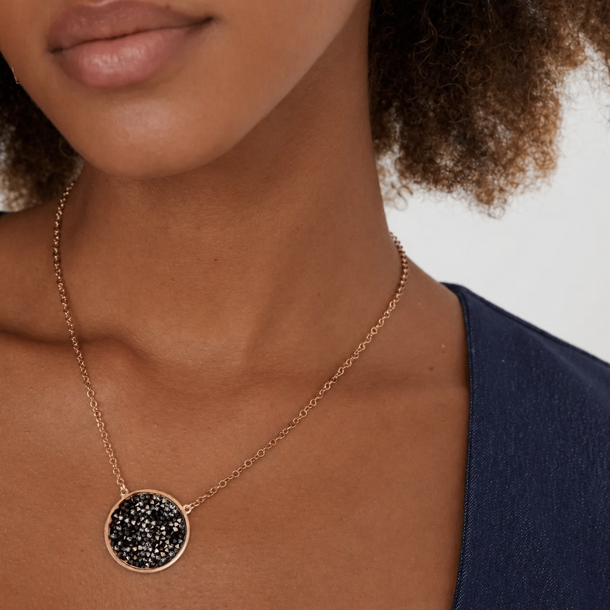 Yellow Gold Plated Sterling Silver 925 Black Druzy Circle Pendant Necklace "Noir" - Image 3