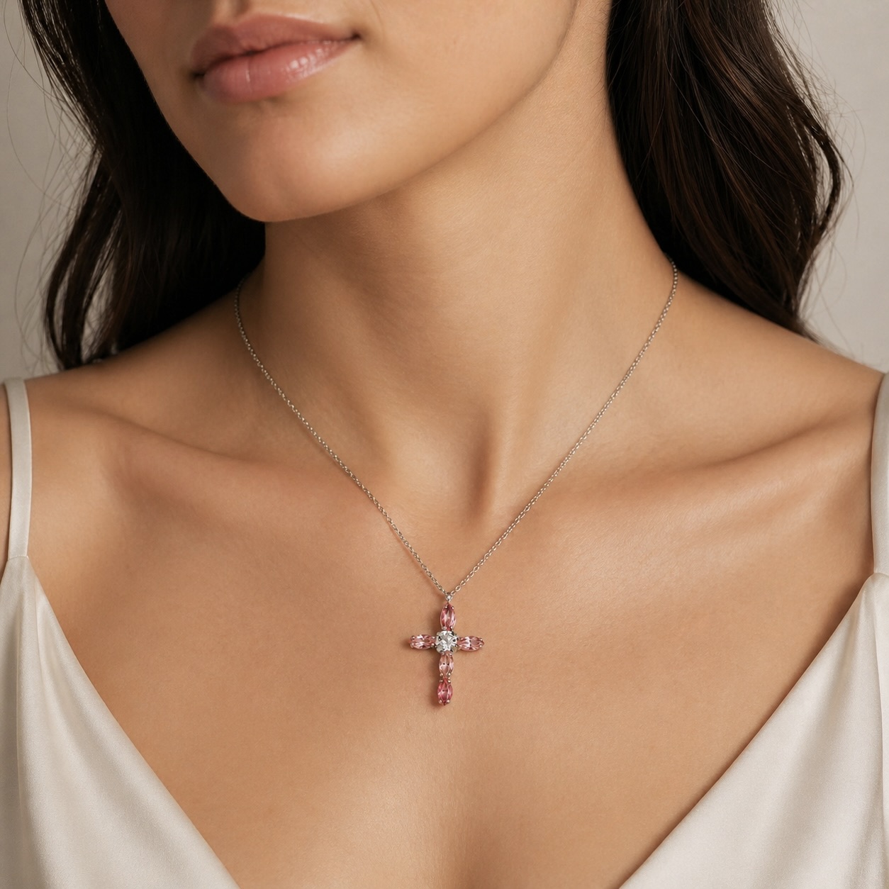 Sterling Silver 925 Cross Swarovski Crystal Pendant Necklace "Rosie" - Image 3