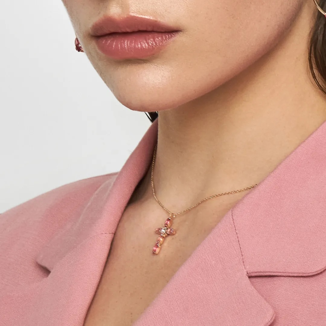 Sterling Silver 925 Cross Swarovski Crystal Pendant Necklace "Rosie" - Silver Image 3