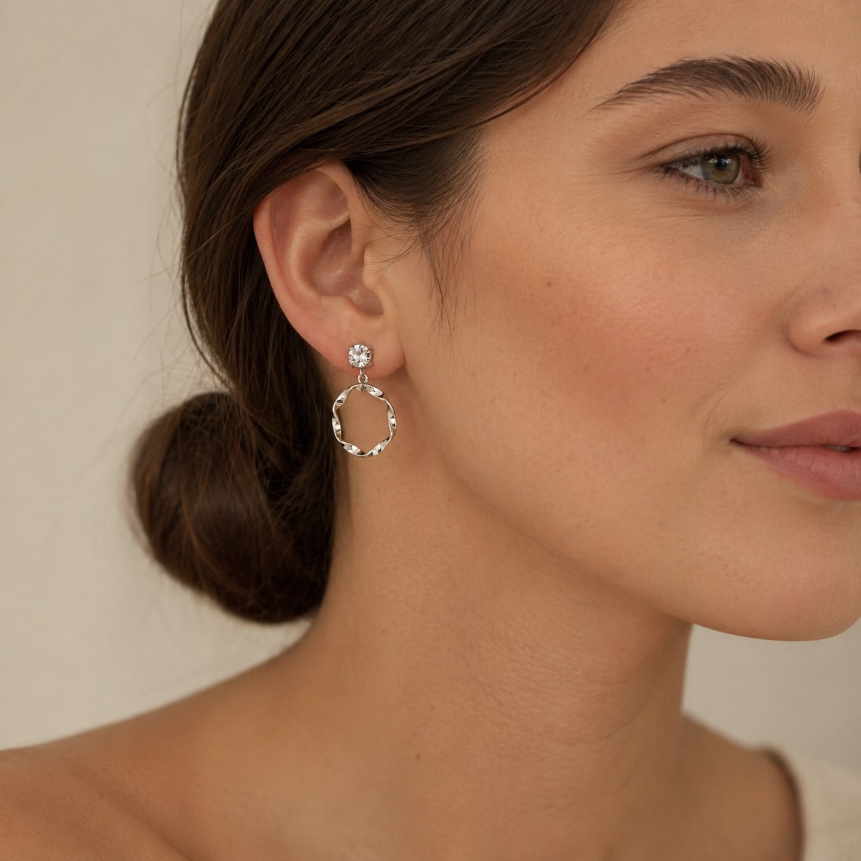 Sterling Silver 925 Twisted Hoop Swarovski Crystal Stud Drop Earrings "Helix" - Image 3