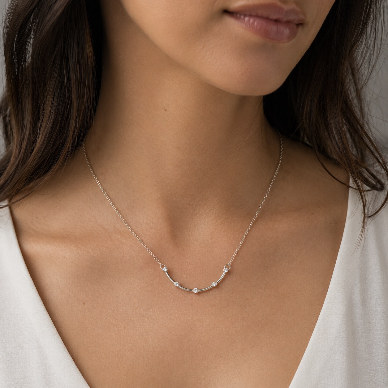 Sterling Silver 925 Arch Pendant Swarovski Crystals Necklace "Grin" - Image 3