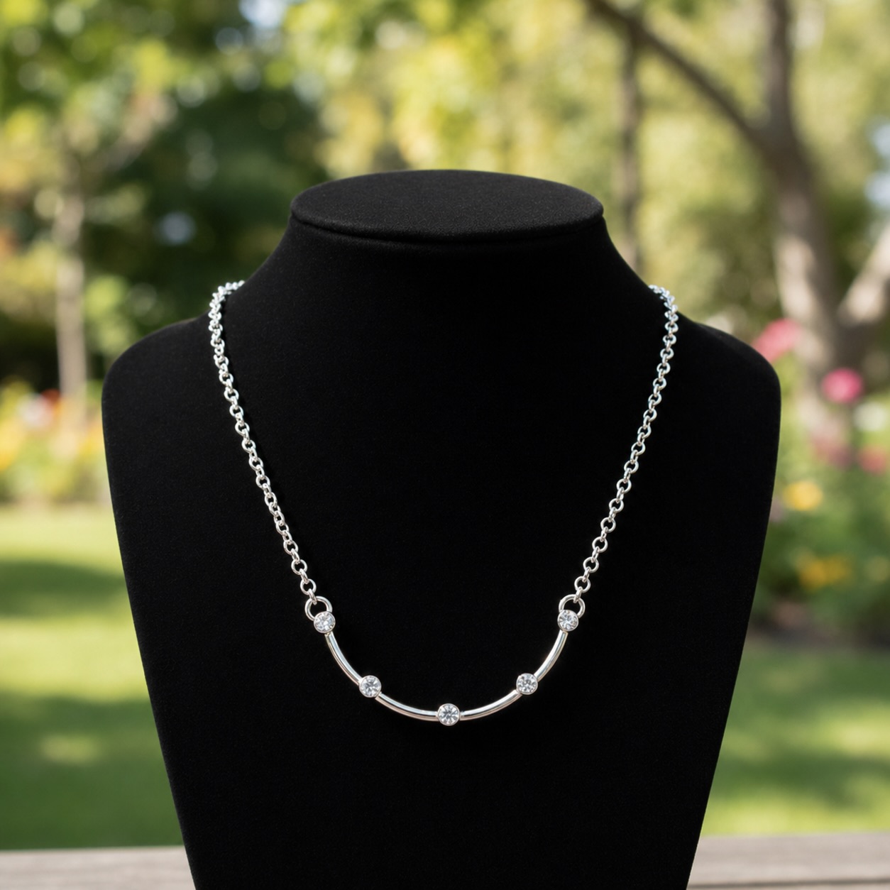 Sterling Silver 925 Arch Pendant Swarovski Crystals Necklace "Grin" - Image 2
