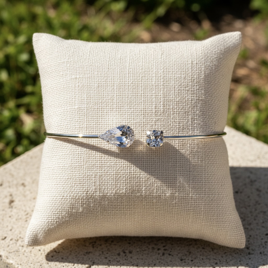 Sterling Silver 925 Swarovski Crystal Cuff Bracelet "Toi et Moi" - Image 2
