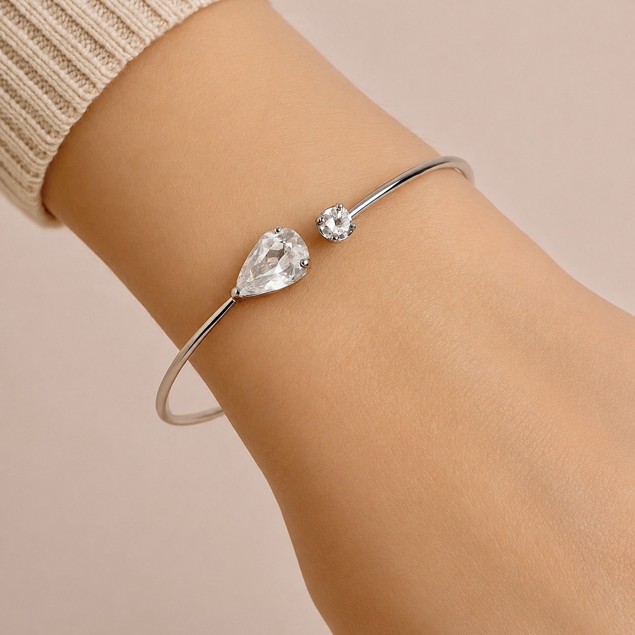Sterling Silver 925 Swarovski Crystal Cuff Bracelet "Toi et Moi" - Image 3