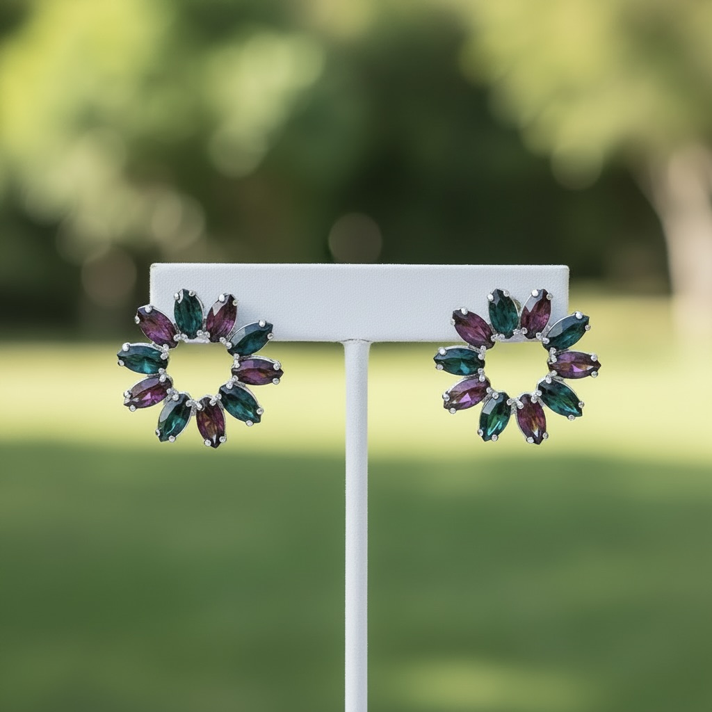 Sterling Silver 925 Swarovski Crystal Stud Earrings "Eclipse" - Image 2