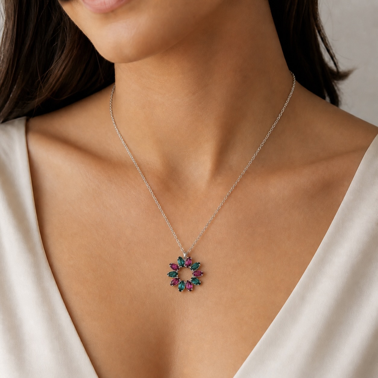 Sterling Silver 925 Pendant Swarovski Crystal Necklace "Eclipse" - Image 2