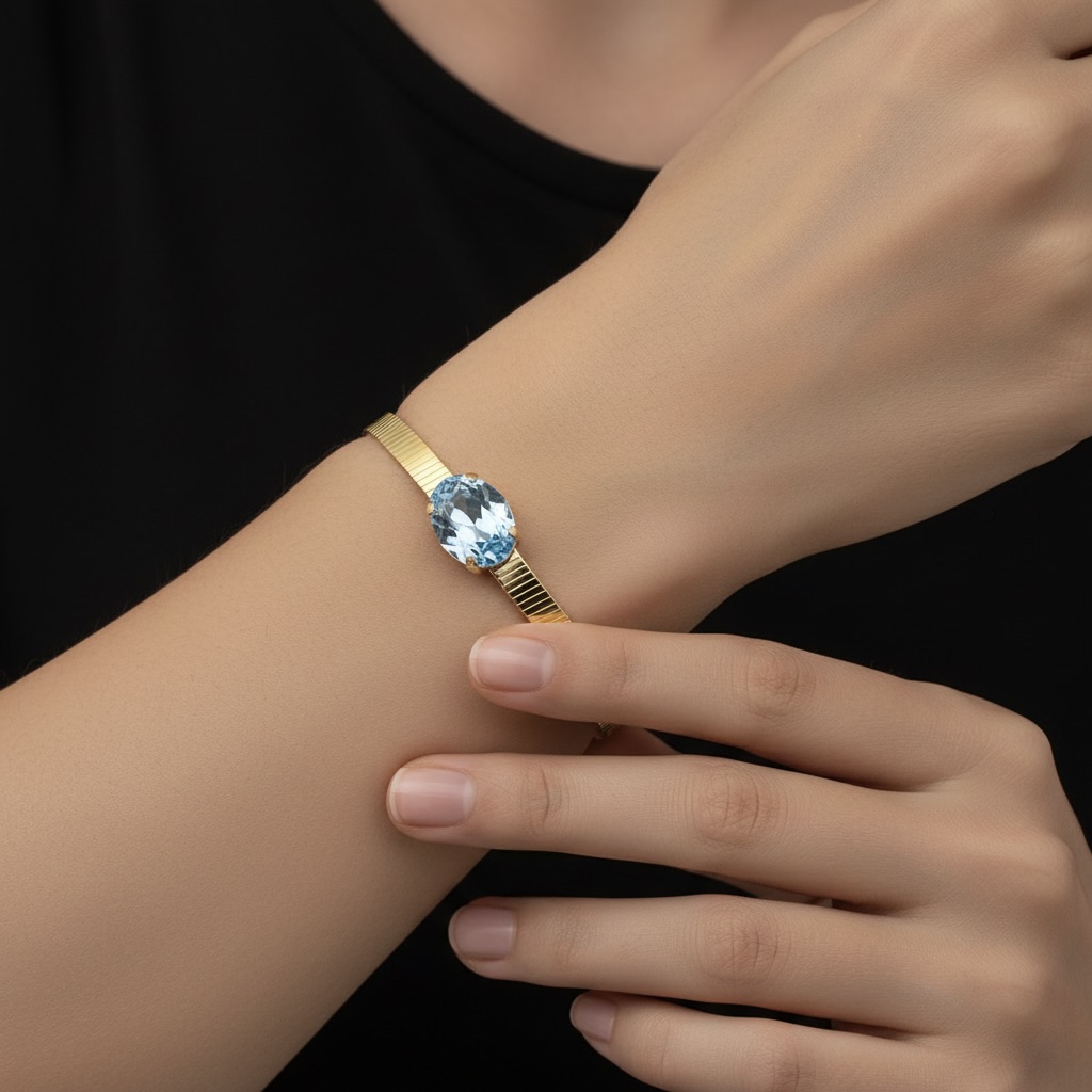 Yellow Gold Plated Sterling Silver 925 Swarovski Crystal Bracelet "Azure" - Image 3
