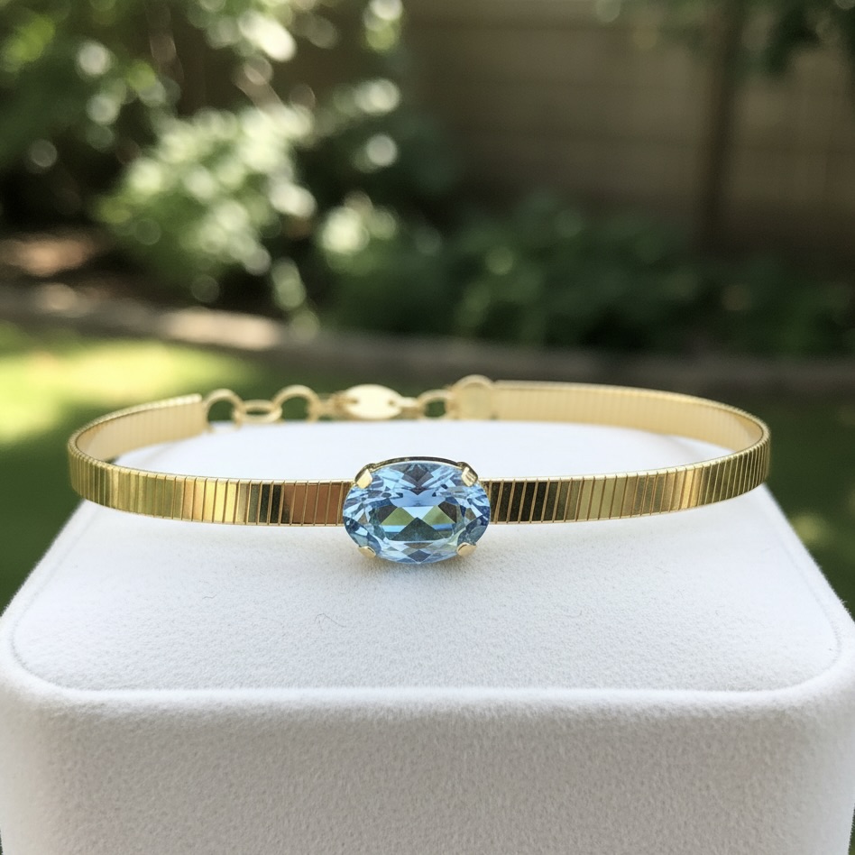 Yellow Gold Plated Sterling Silver 925 Swarovski Crystal Bracelet "Azure" - Image 2