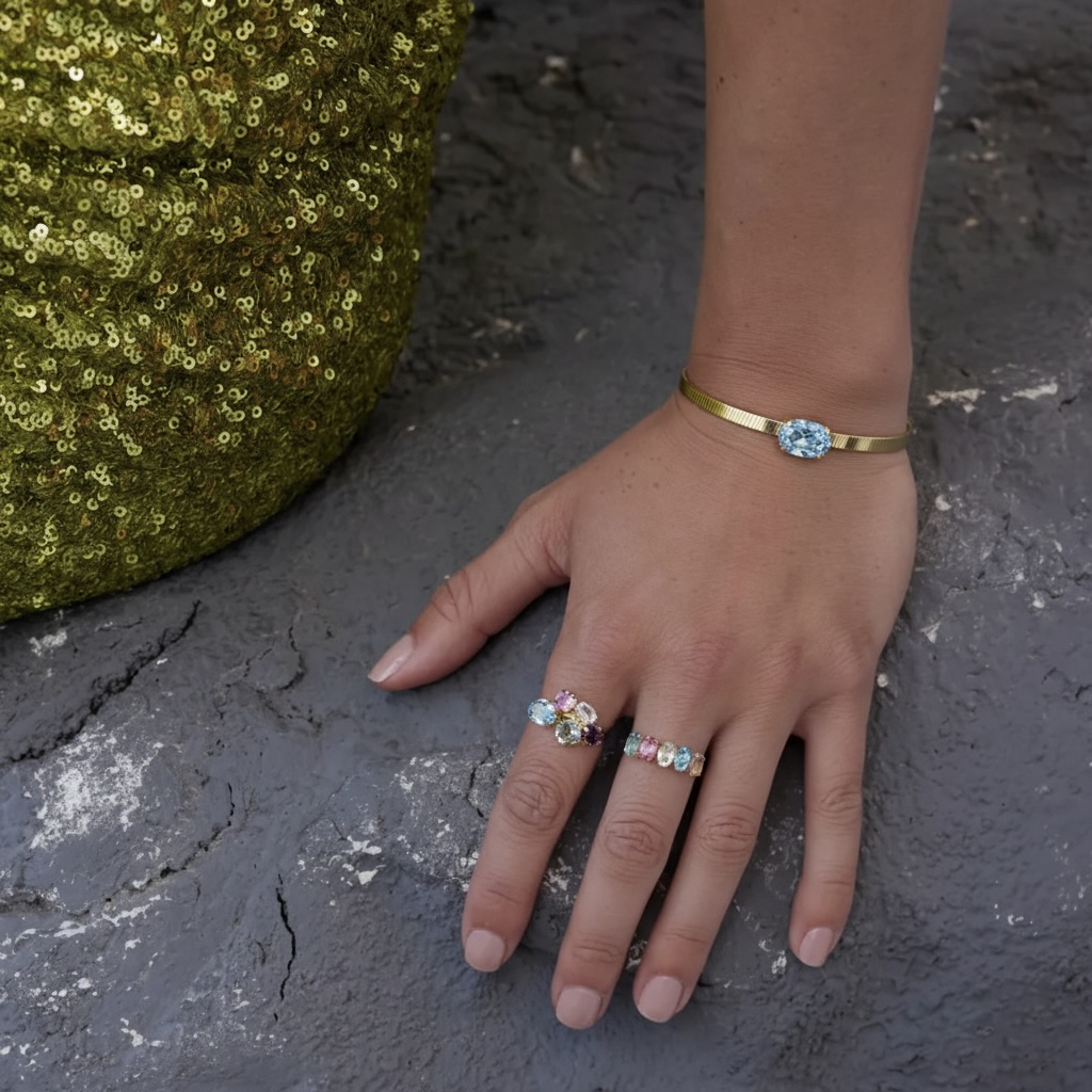 Yellow Gold Plated Sterling Silver 925 Swarovski Crystal Bracelet "Azure" - Image 4