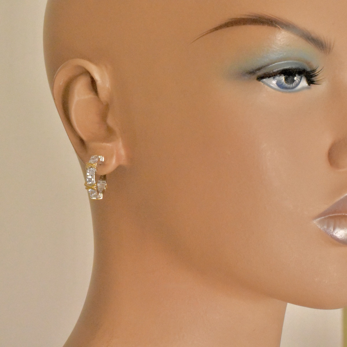 Sterling Silver 925 CZ Hoop Gold Plated Earrings "Belle" - Silver Image 3