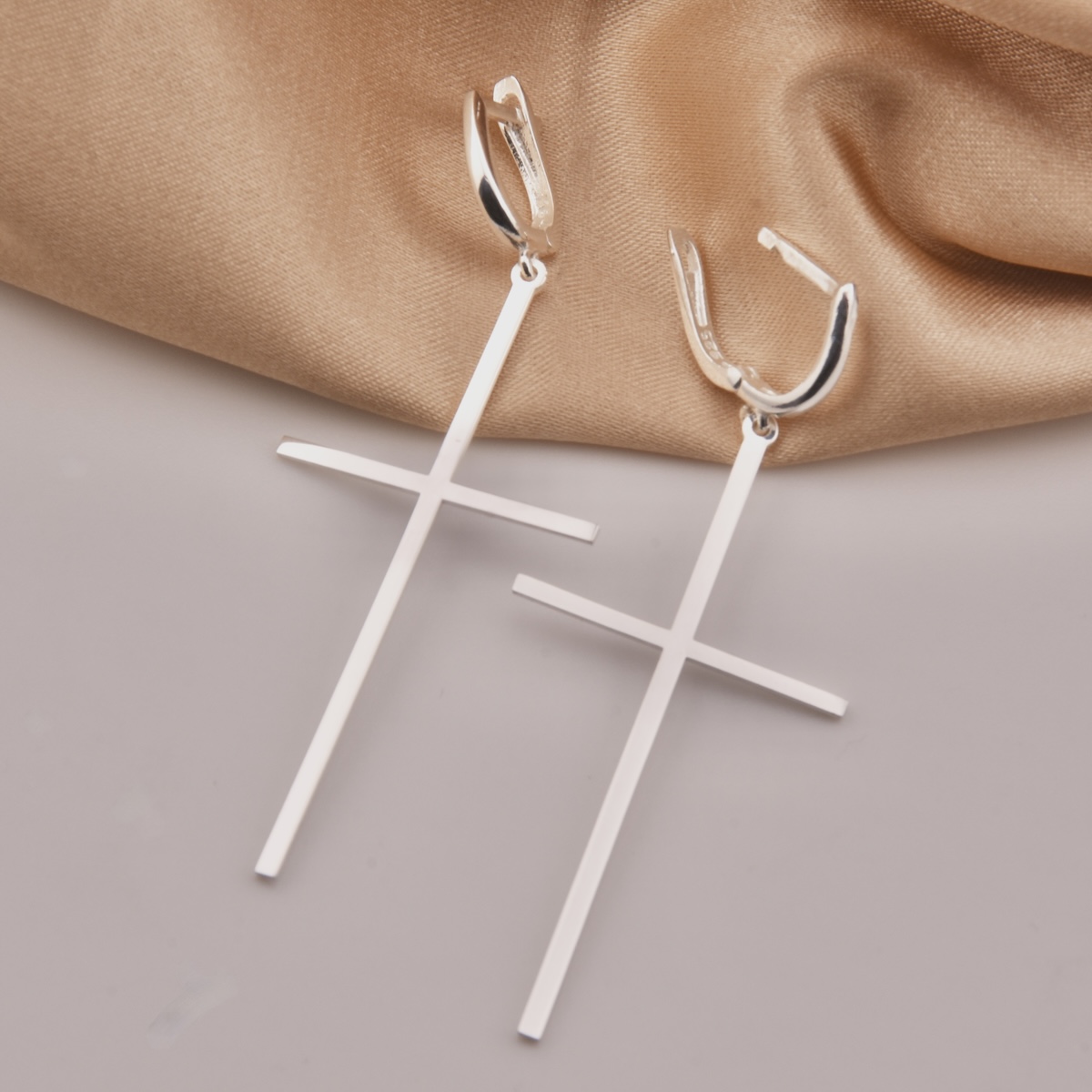 Sterling Silver 925 Cross Dangle Earrings "Vanessa" - Silver Image 2