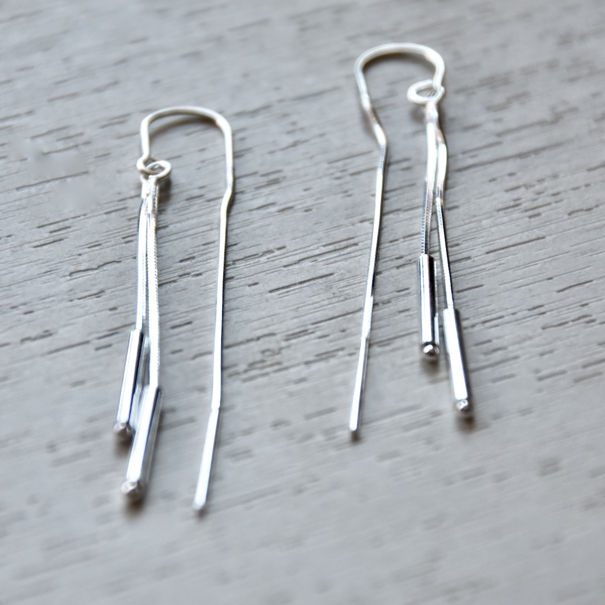 Sterling Silver 925 Minimalist Threader Earrings "Parallel" - Silver Image 2
