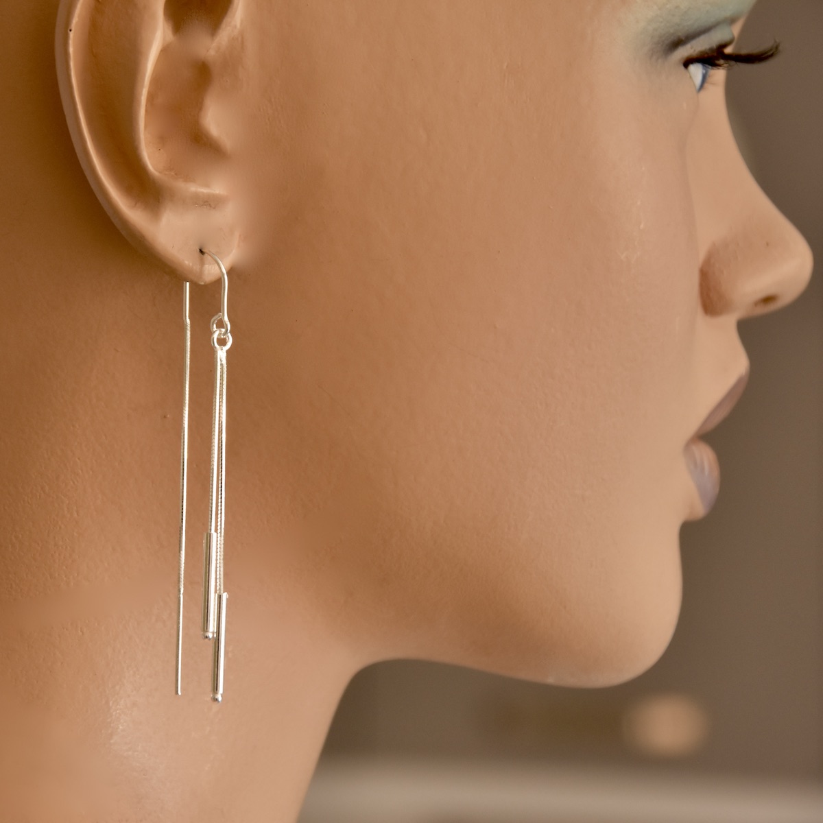 Sterling Silver 925 Minimalist Threader Earrings "Parallel" - Silver Image 3