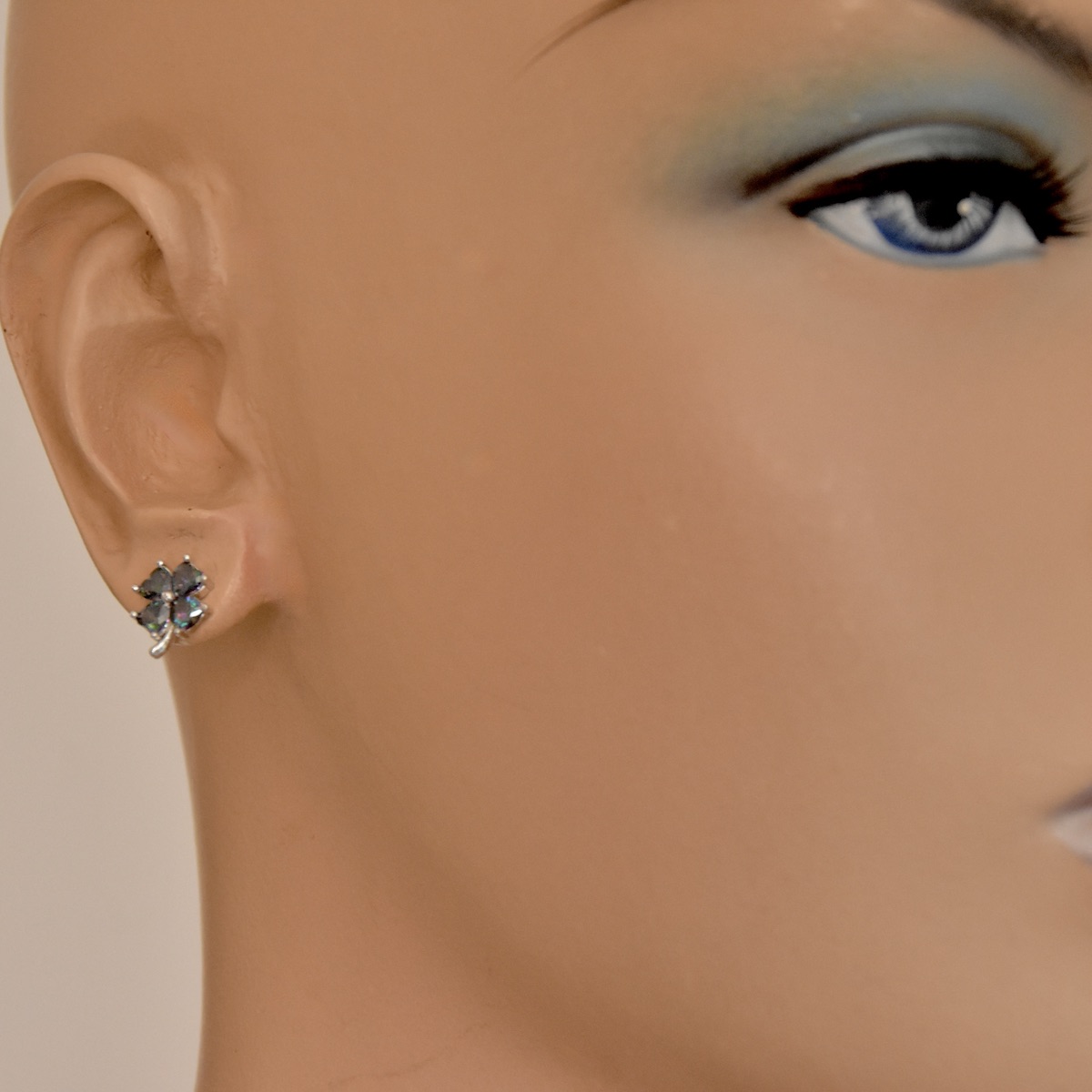 Sterling Silver 925 Four Leaf Clover Stud Earrings "Mystic Topaz" - Silver Image 3