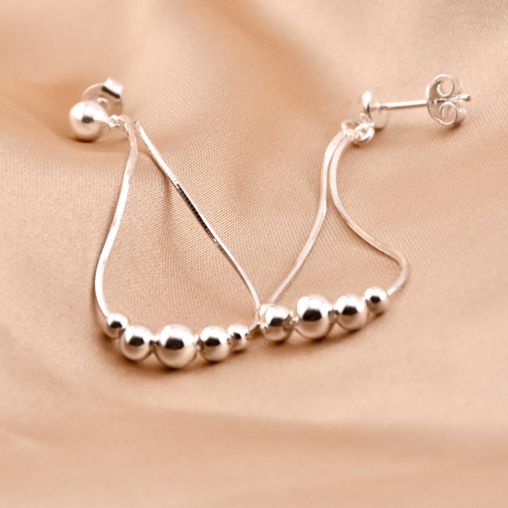 Sterling Silver 925 Bead Drop Dangle Earrings "Cascade" - Silver Image 2