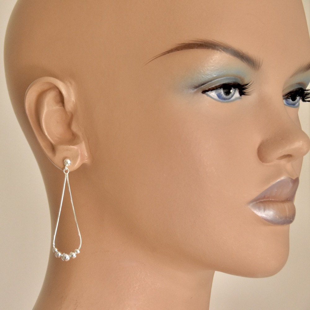 Sterling Silver 925 Bead Drop Dangle Earrings "Cascade" - Silver Image 3