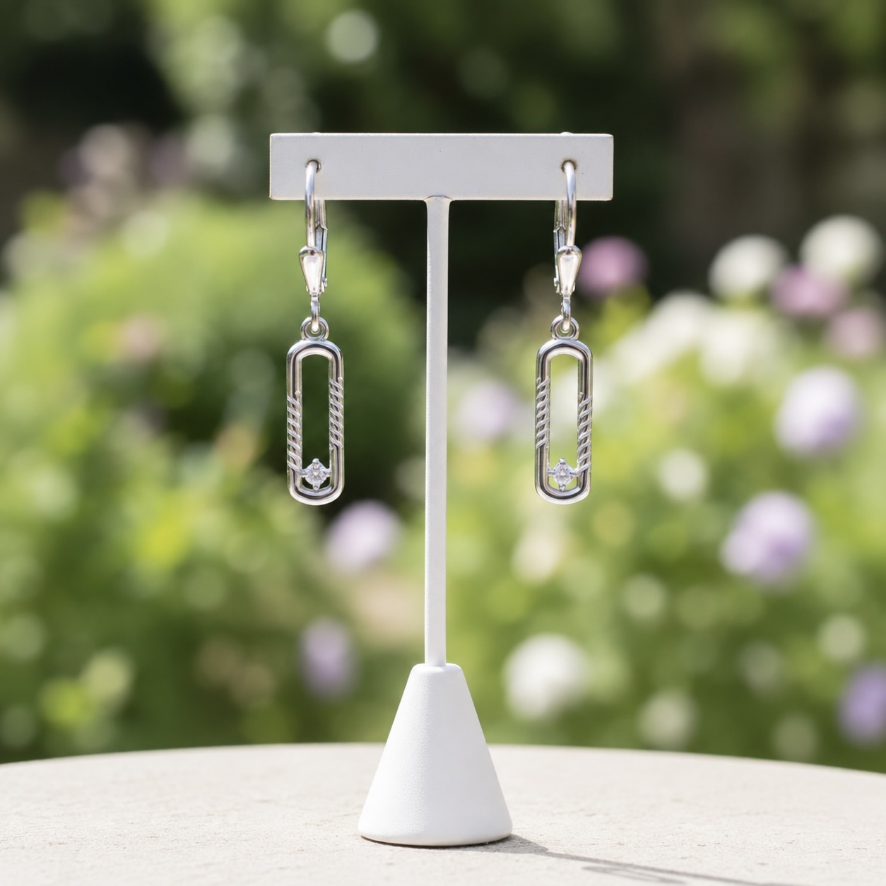 Sterling Silver 925 Rectangle CZ Drop Earrings "Linea" - Image 2