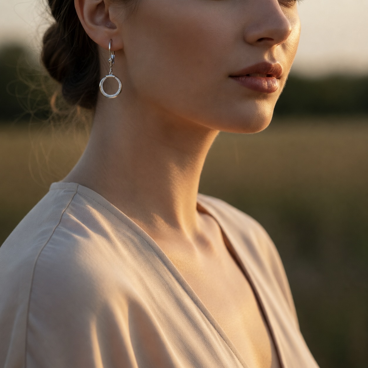Sterling Silver 925 CZ Open Hoop Drop Earrings "Loran" - Image 3