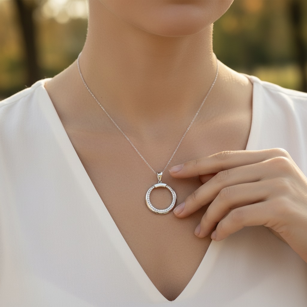 Sterling Silver 925 Open Circle CZ Pendant "Loran" - Image 3