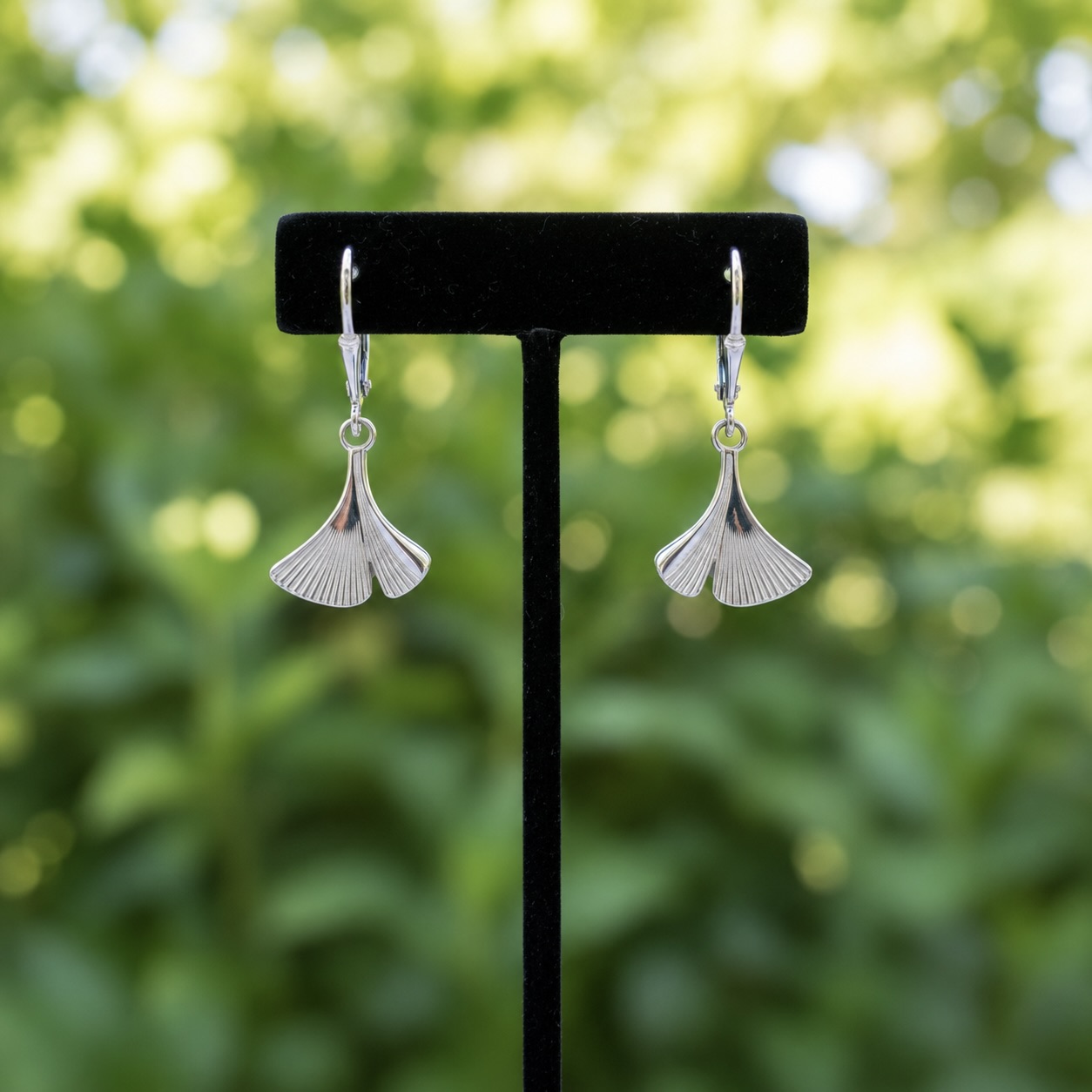 Sterling Silver 925 Fan Leaf Drop Earrings "Flabel" - Image 2