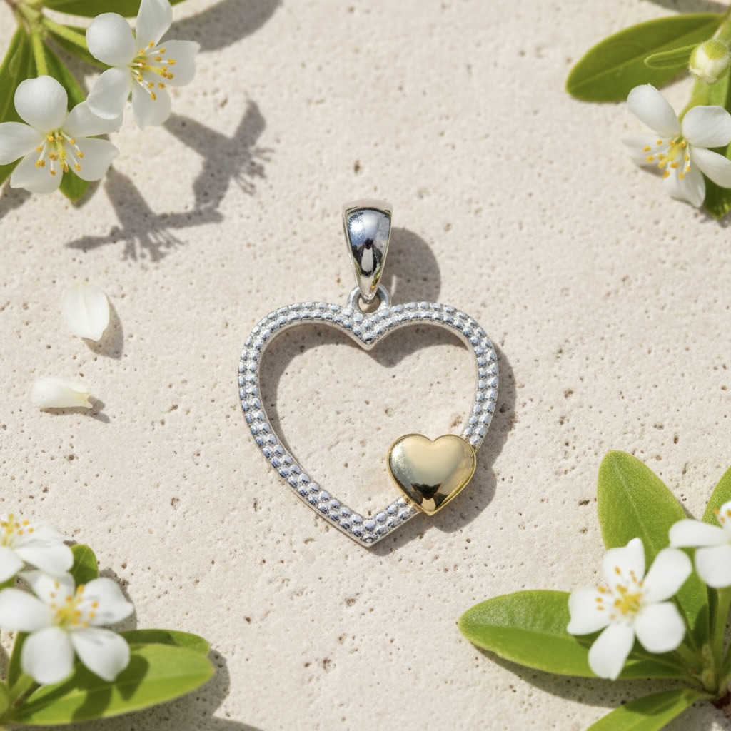 Sterling Silver 925 Yellow Gold Plated Open Heart Pendant "Amare" - Image 2