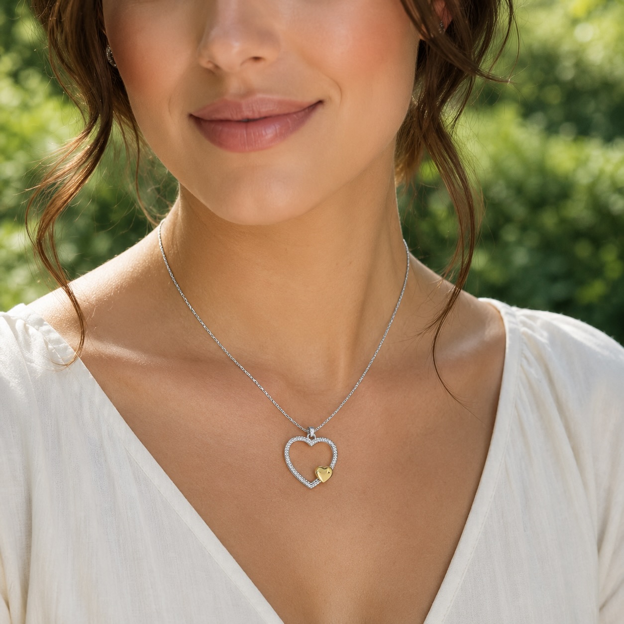 Sterling Silver 925 Yellow Gold Plated Open Heart Pendant "Amare" - Image 3