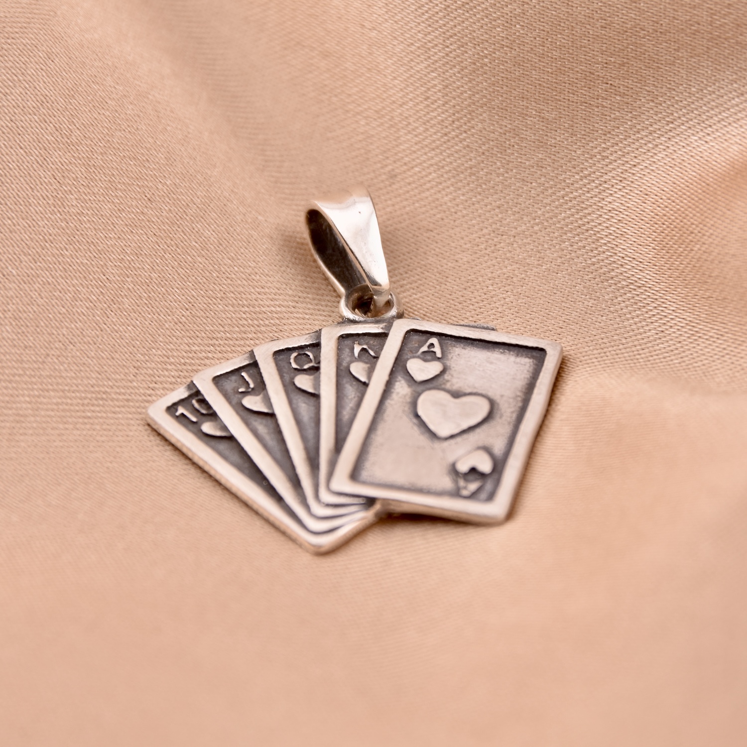 Sterling Silver 925 Gambling Pendant "Royal Flush" - Silver Image 2