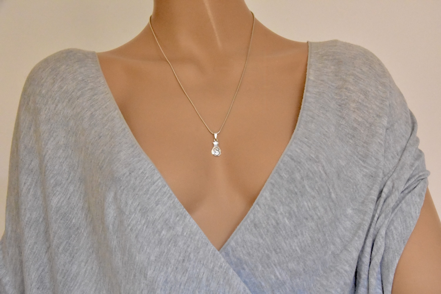 Sterling Silver 925 Money Bag Pendant "Good Fortune" - Silver Image 3