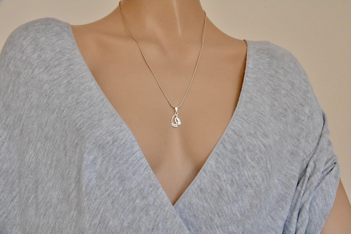 Sterling Silver 925 Baby Feet Pendant "First Steps" - Silver Image 3