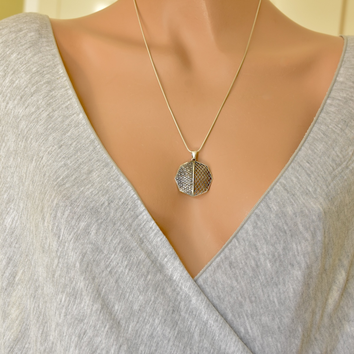 Sterling Silver 925 Openwork Octagon Pendant "Enigma" - Silver Image 3