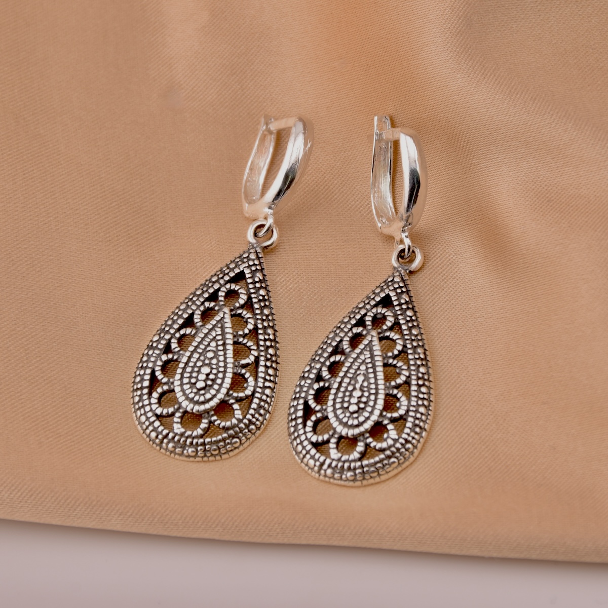 Sterling Silver 925 Drop Earrings "Lattice" - Silver Image 2