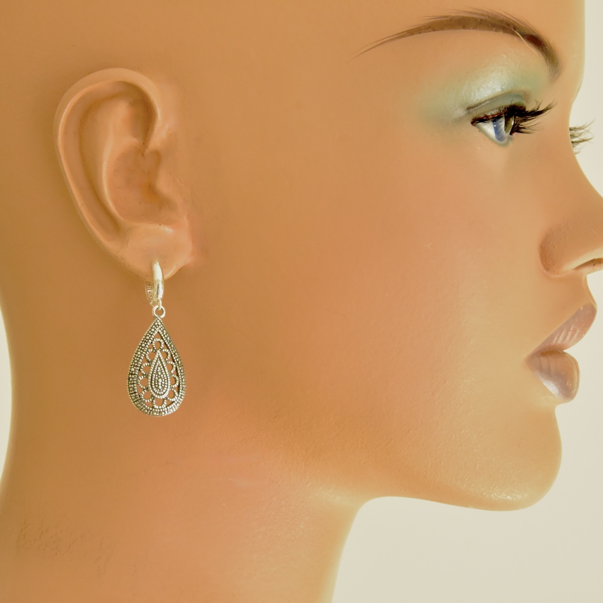 Sterling Silver 925 Drop Earrings "Lattice" - Silver Image 3