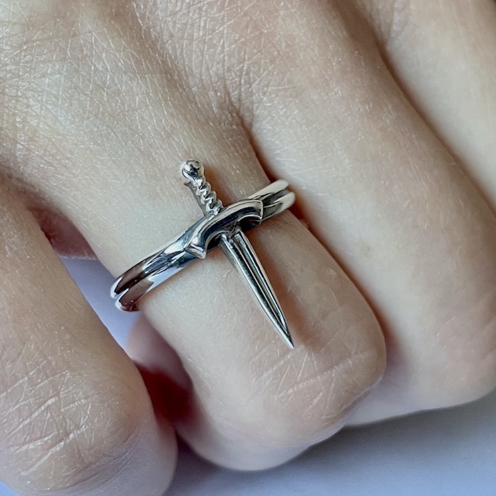 Sterling Silver 925 Sword Ring Adjustable Size "Valour" - Silver Image 4