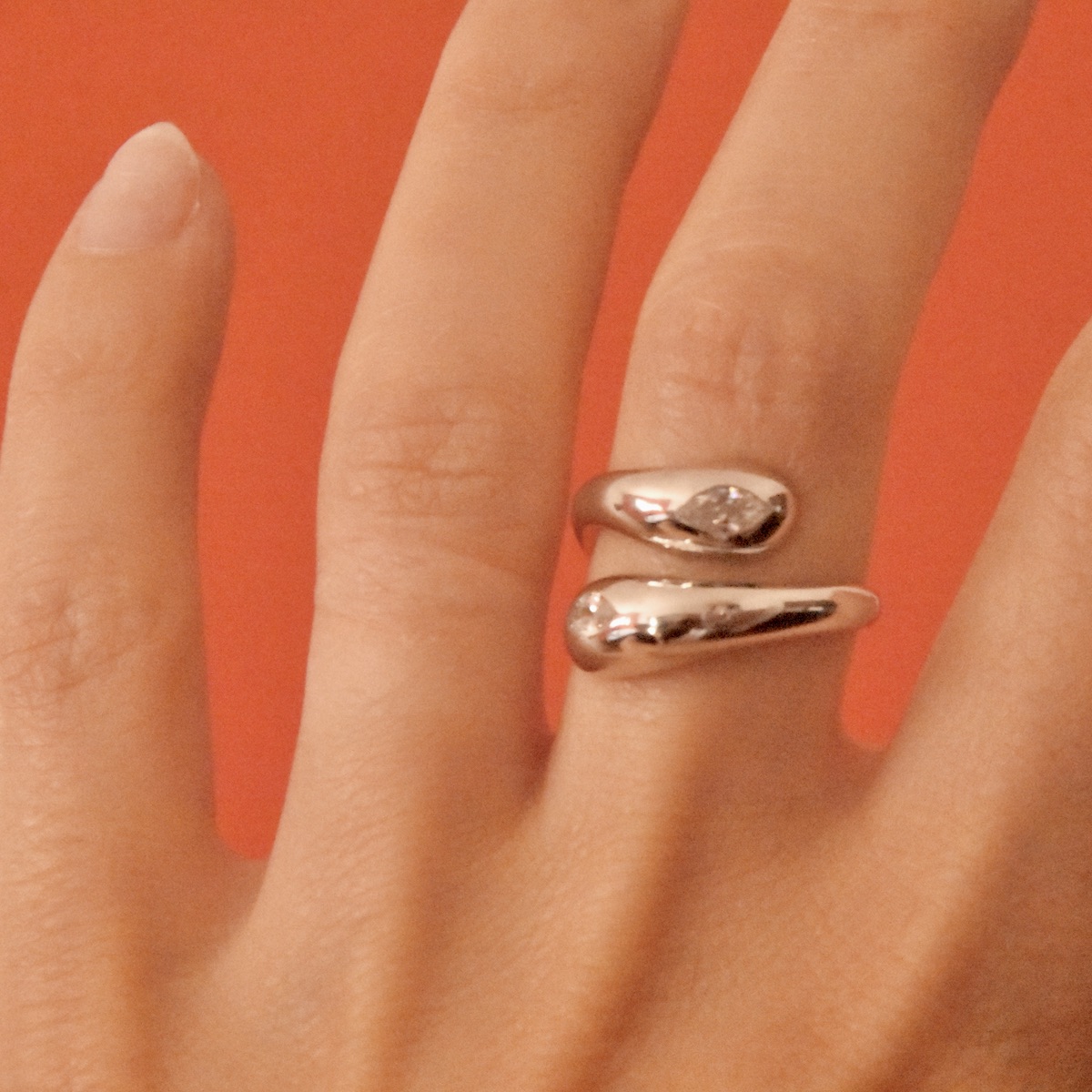 Sterling Silver 925 Marquise CZ Wave Ring "Allure" - Silver Image 3